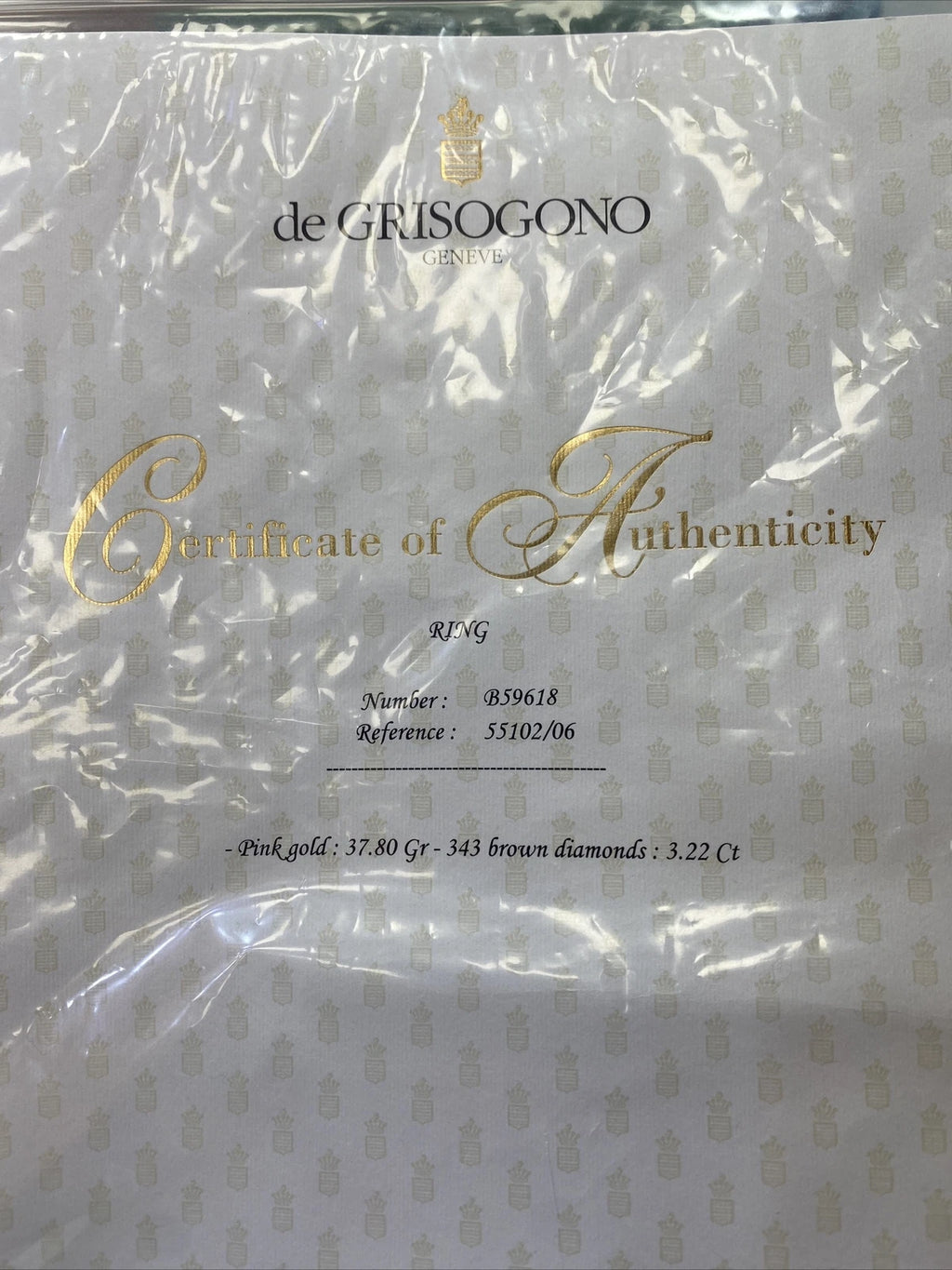 de Grisogono Allegra brown diamond ring certificate view