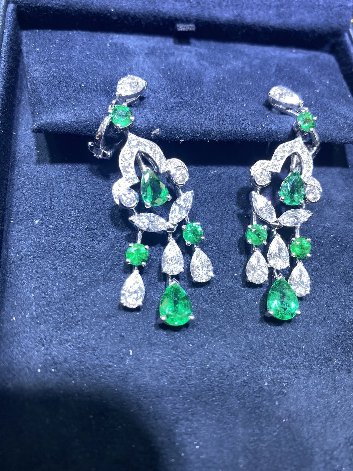 Graff emerald and diamond earrings alternate view