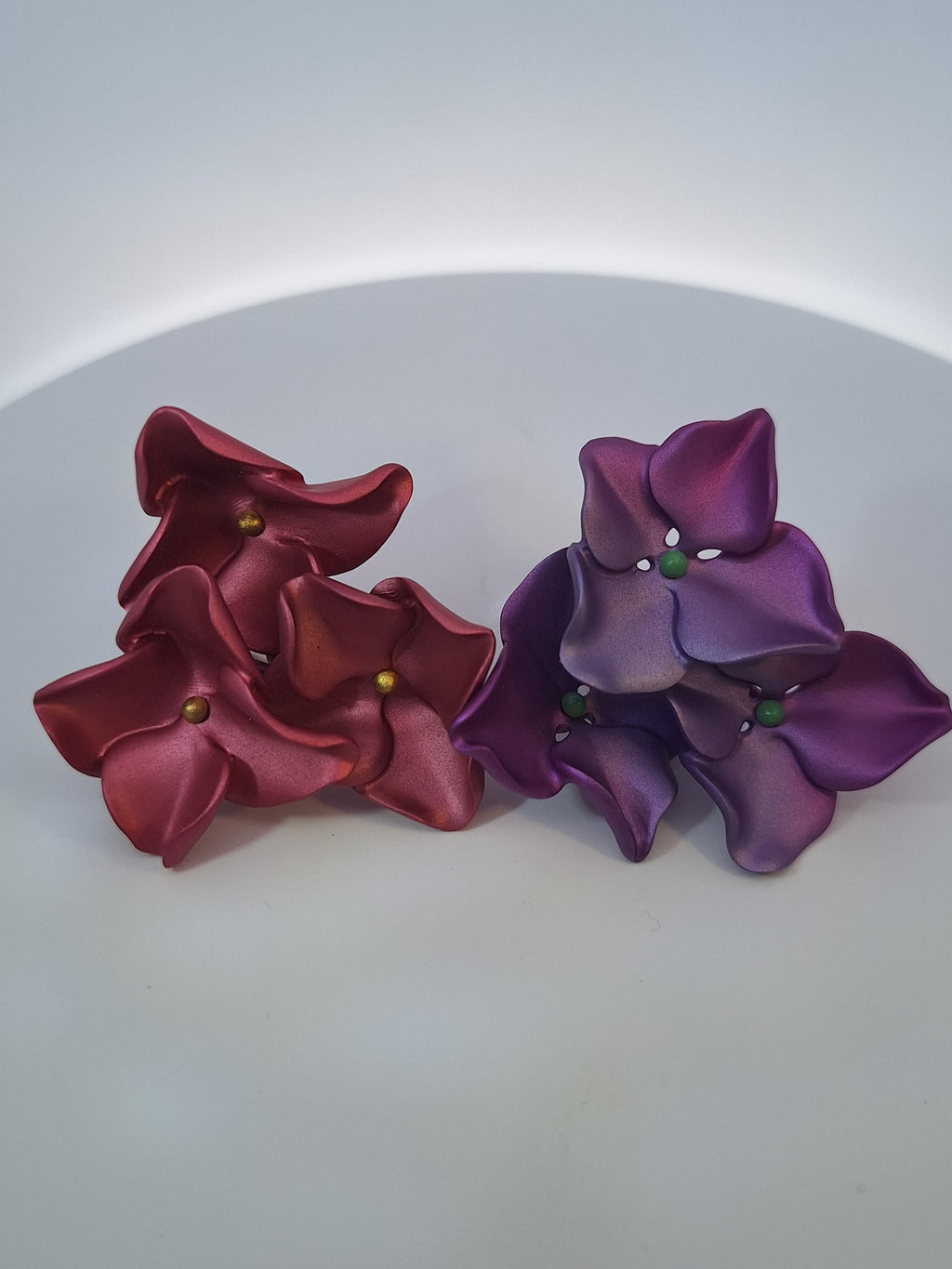 Jar Paris Pink & Purple Hydrangea Flower Aluminium & Gold Earrings