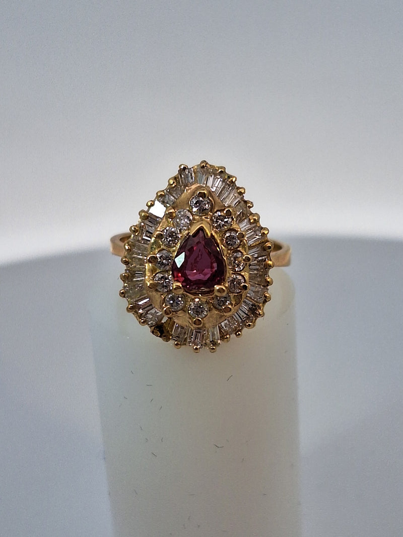 Pear Shaped Ruby & Multicut Diamond Vintage Ring