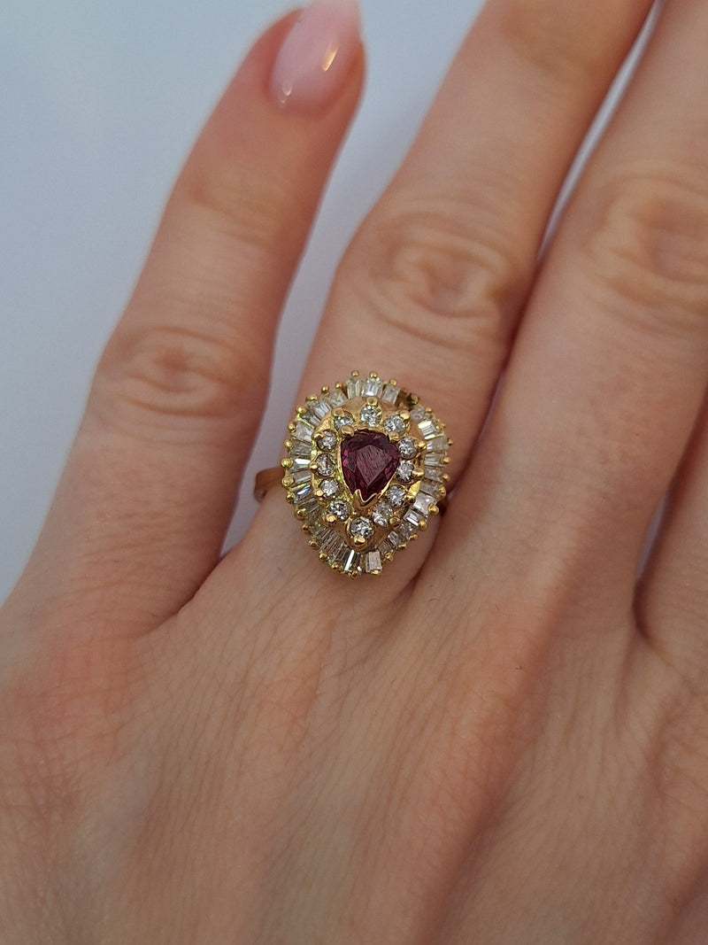 Pear Shaped Ruby & Multicut Diamond Vintage Ring