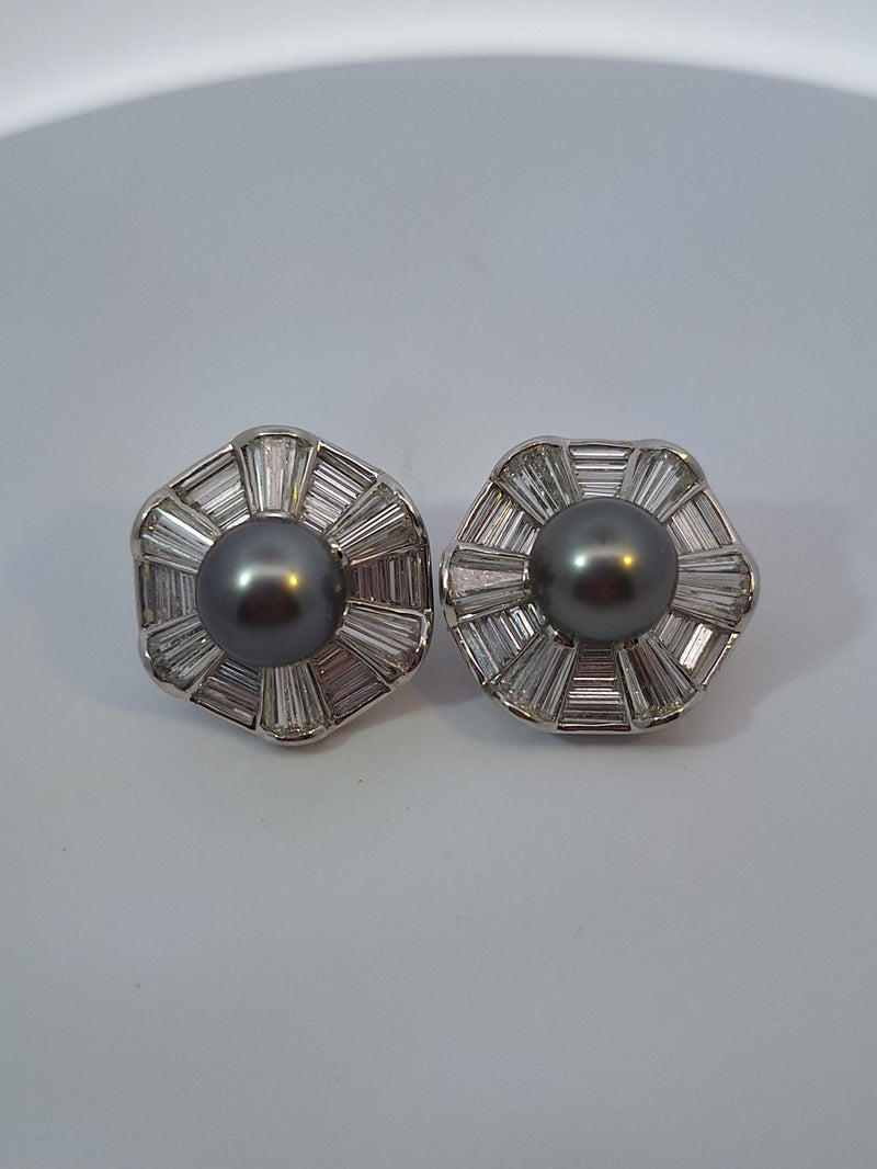 Harry Winston Black Pearl & Diamond Clip Earrings