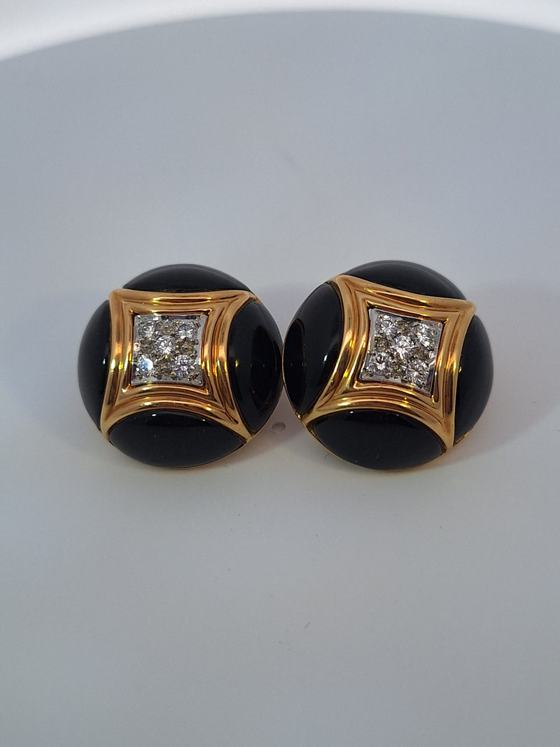 Van Cleef Black Onyx & Diamond Clip Earrings