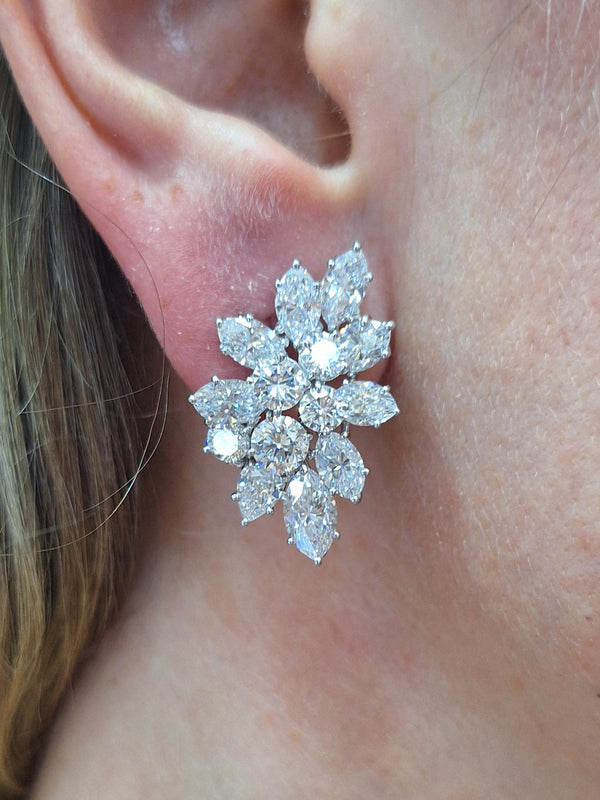 14 Carat Harry Winston Cluster Diamond Earrings