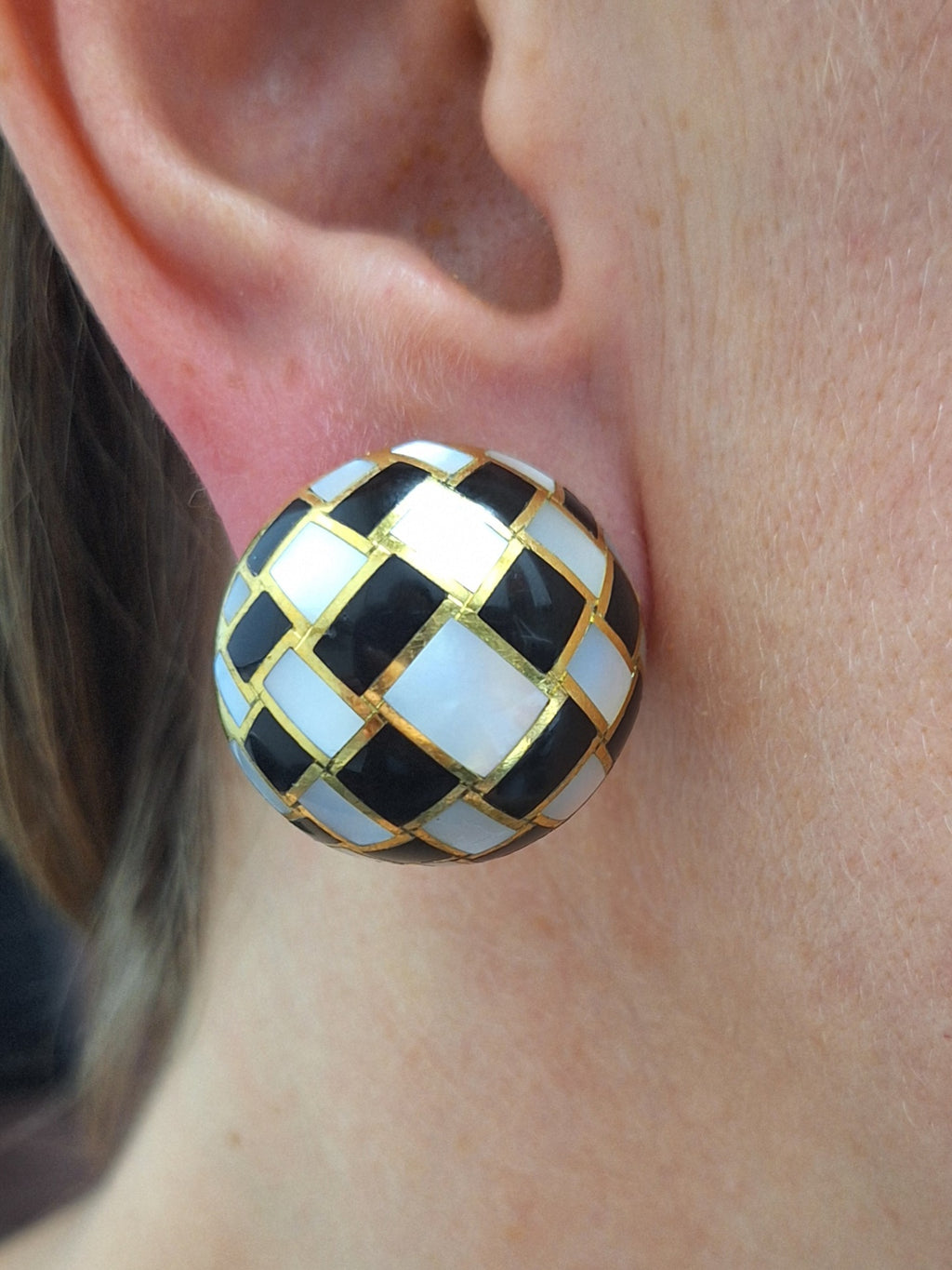 Tiffany Mother of Pearl & Onyx Earrings