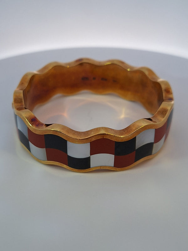 Angela Cummings Onyx & Jasper & Mother of pearl Bangle Bracelet