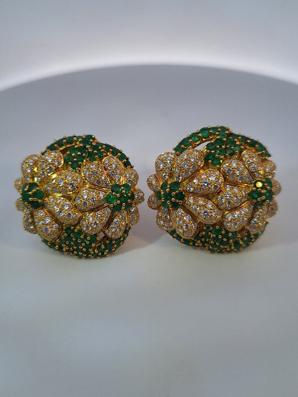 Sabbaddini Diamond & Emerald Set (earrings & brooch)