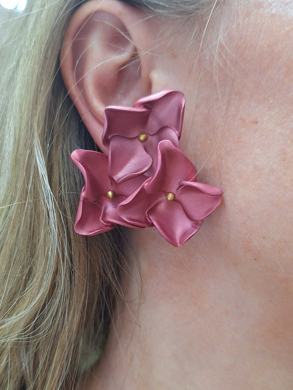 Jar Paris Pink & Purple Hydrangea Flower Aluminium & Gold Earrings