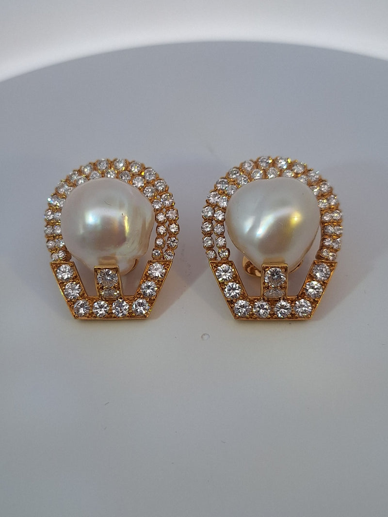 Van Cleef Acoya Pearl & Diamond Clip Earrings