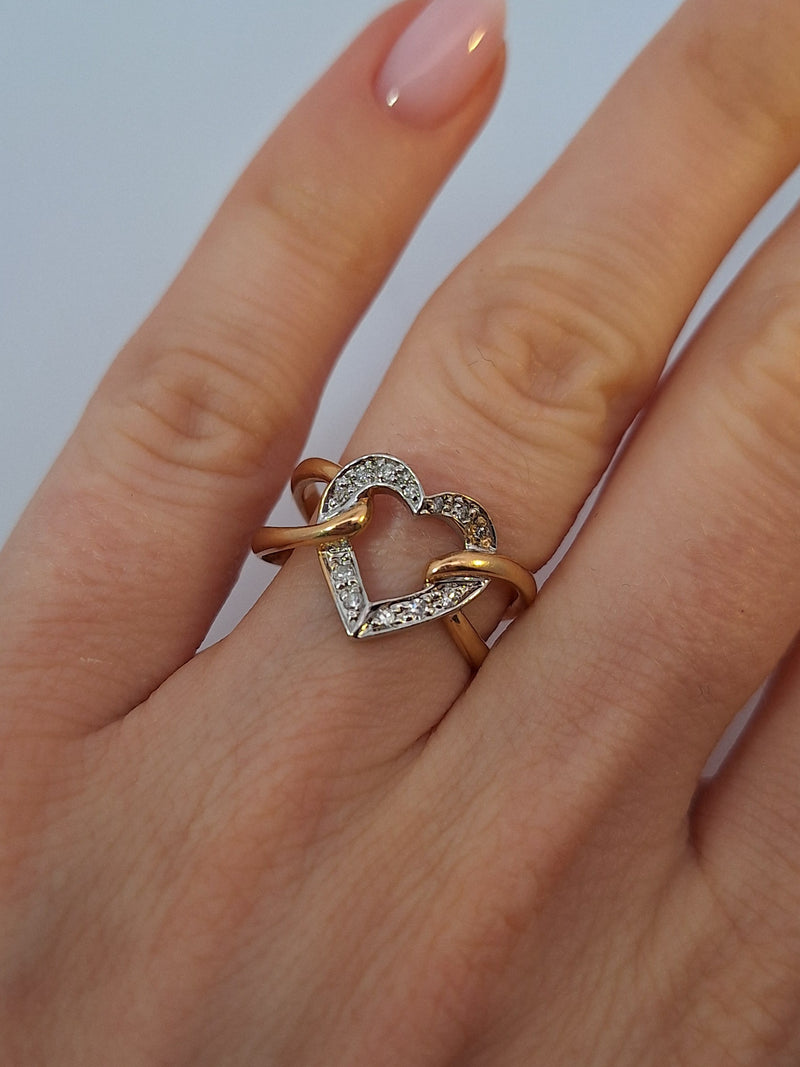 Two Tone Diamond Heart Ring