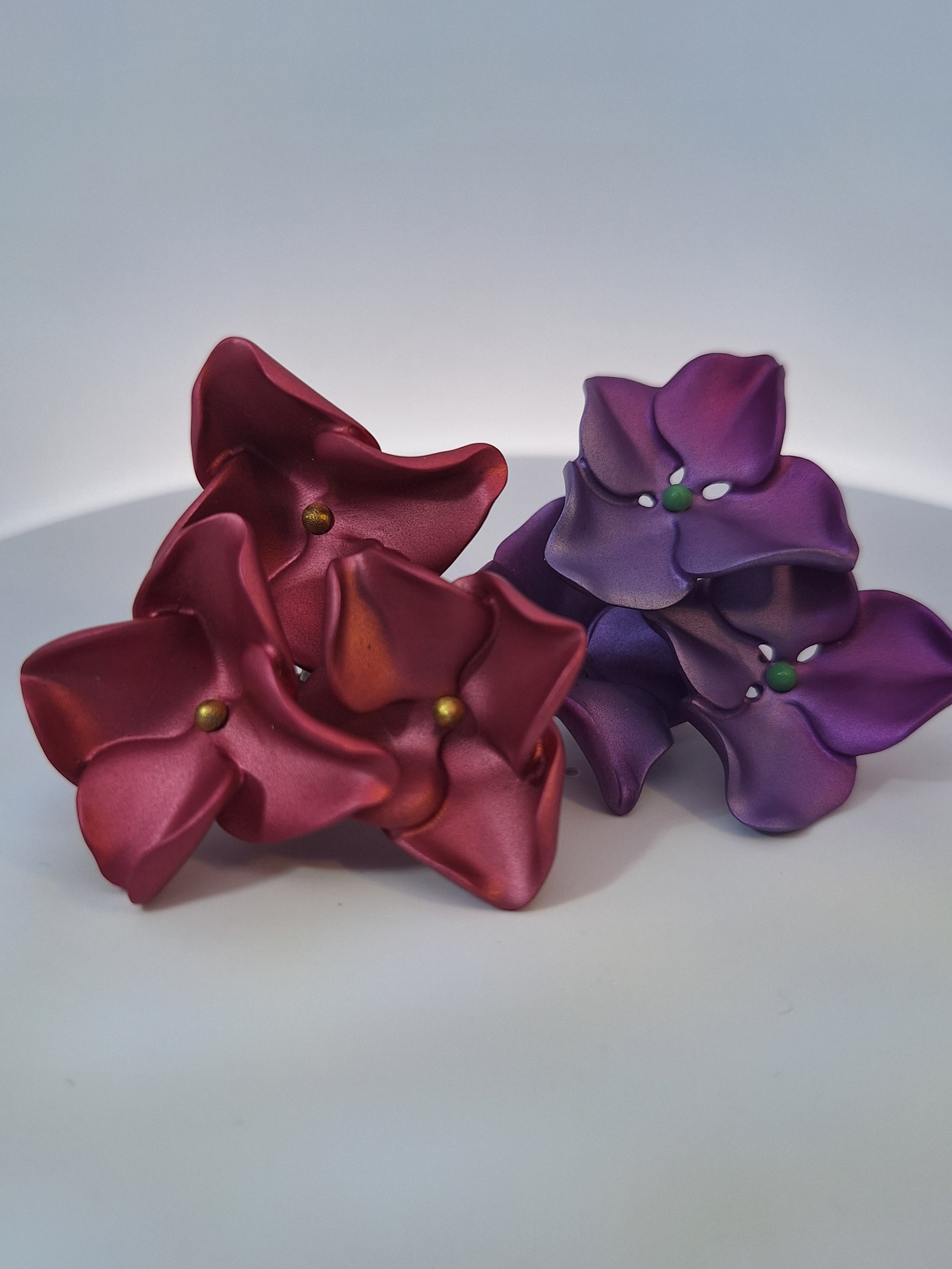 Jar Paris Pink & Purple Hydrangea Flower Aluminium & Gold Earrings