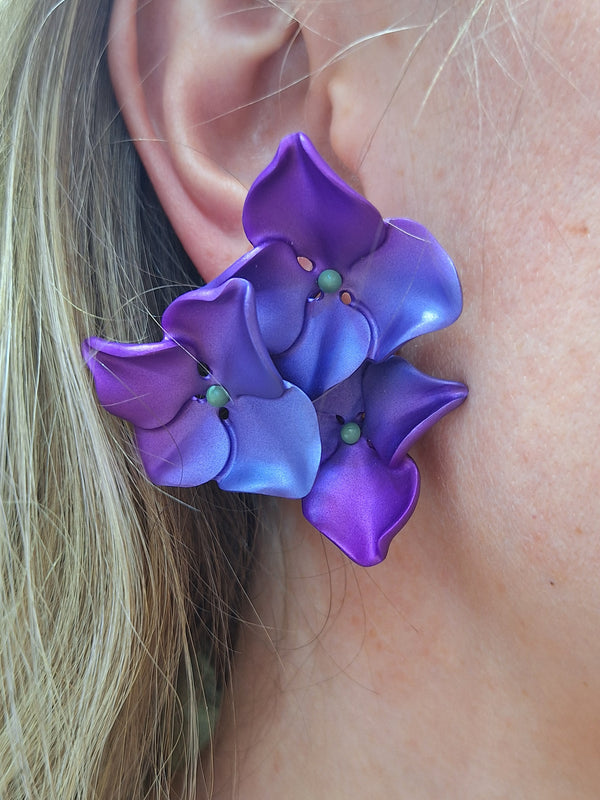 Jar Paris Pink & Purple Hydrangea Flower Aluminium & Gold Earrings