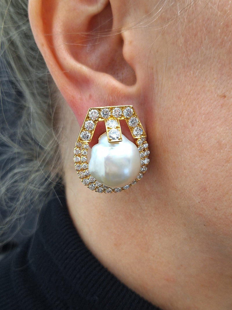 Van Cleef Acoya Pearl & Diamond Clip Earrings