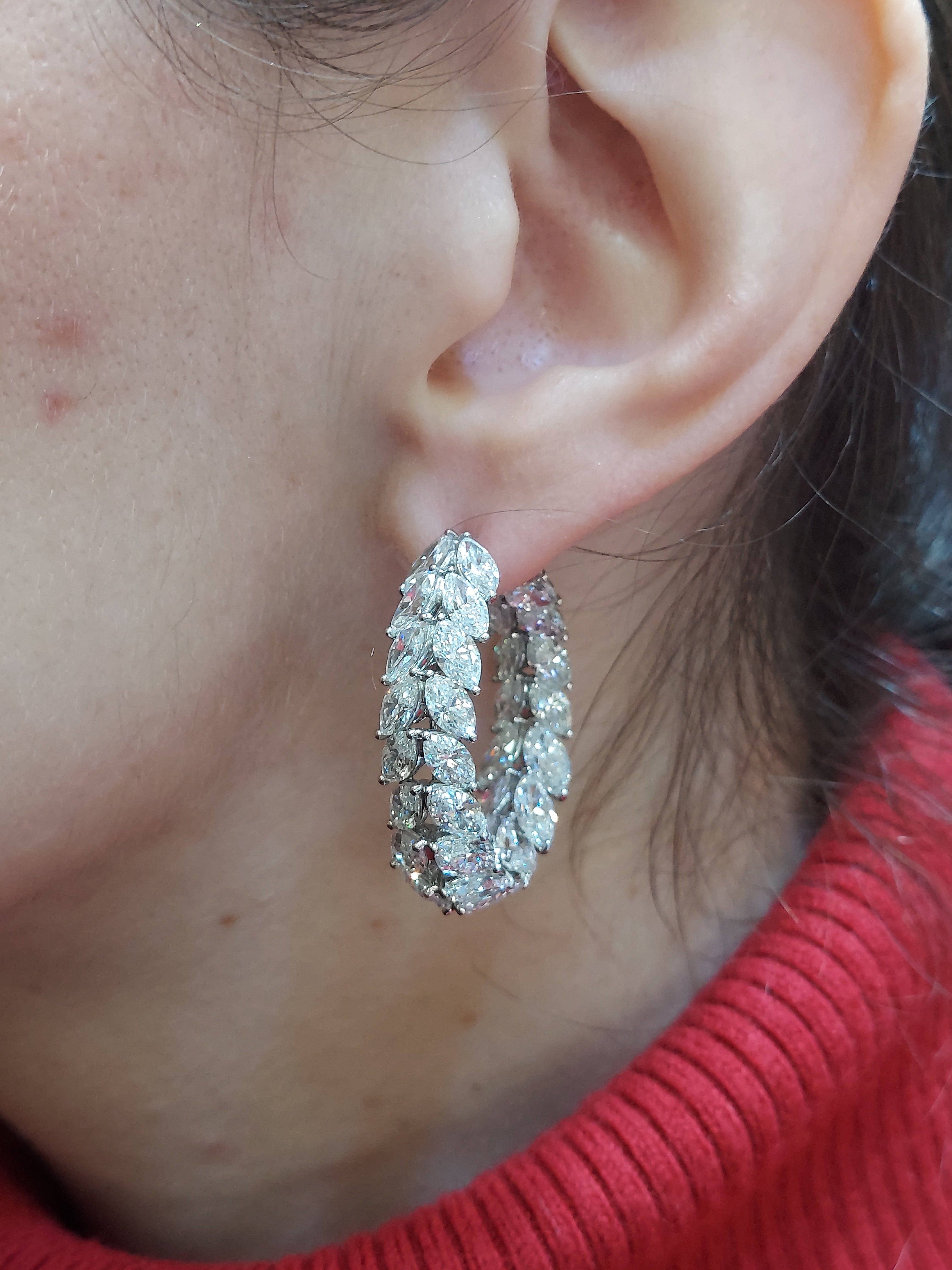 40 Carat Diamond Marquise Hoop Earrings