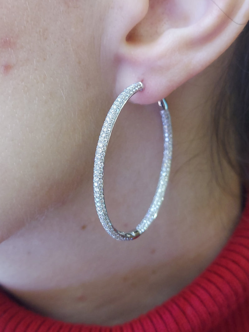 2.80 Carat Micro Pave Diamond Hoop Earrings