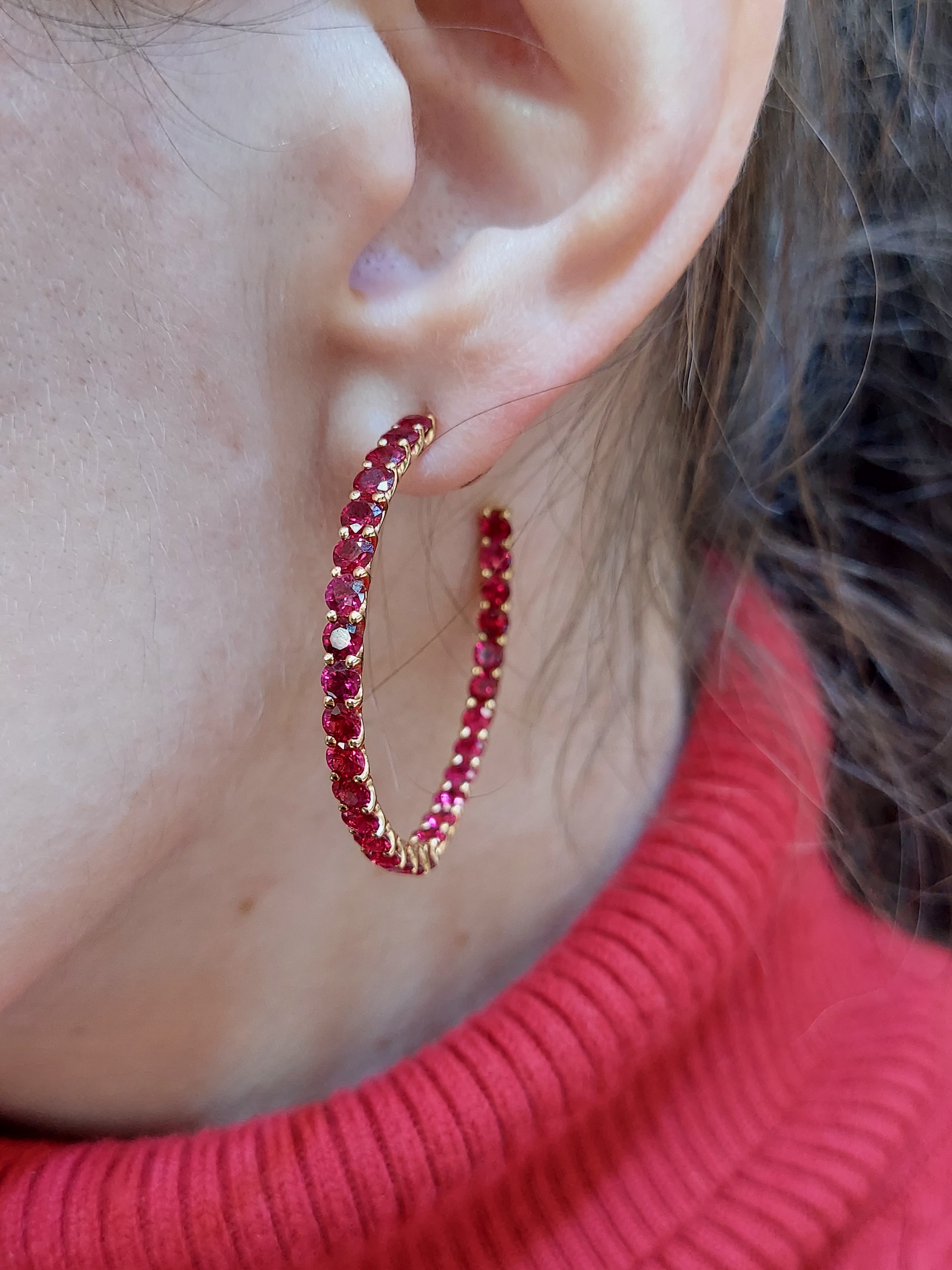 9.25 Carat Red Ruby Hoop Earrings