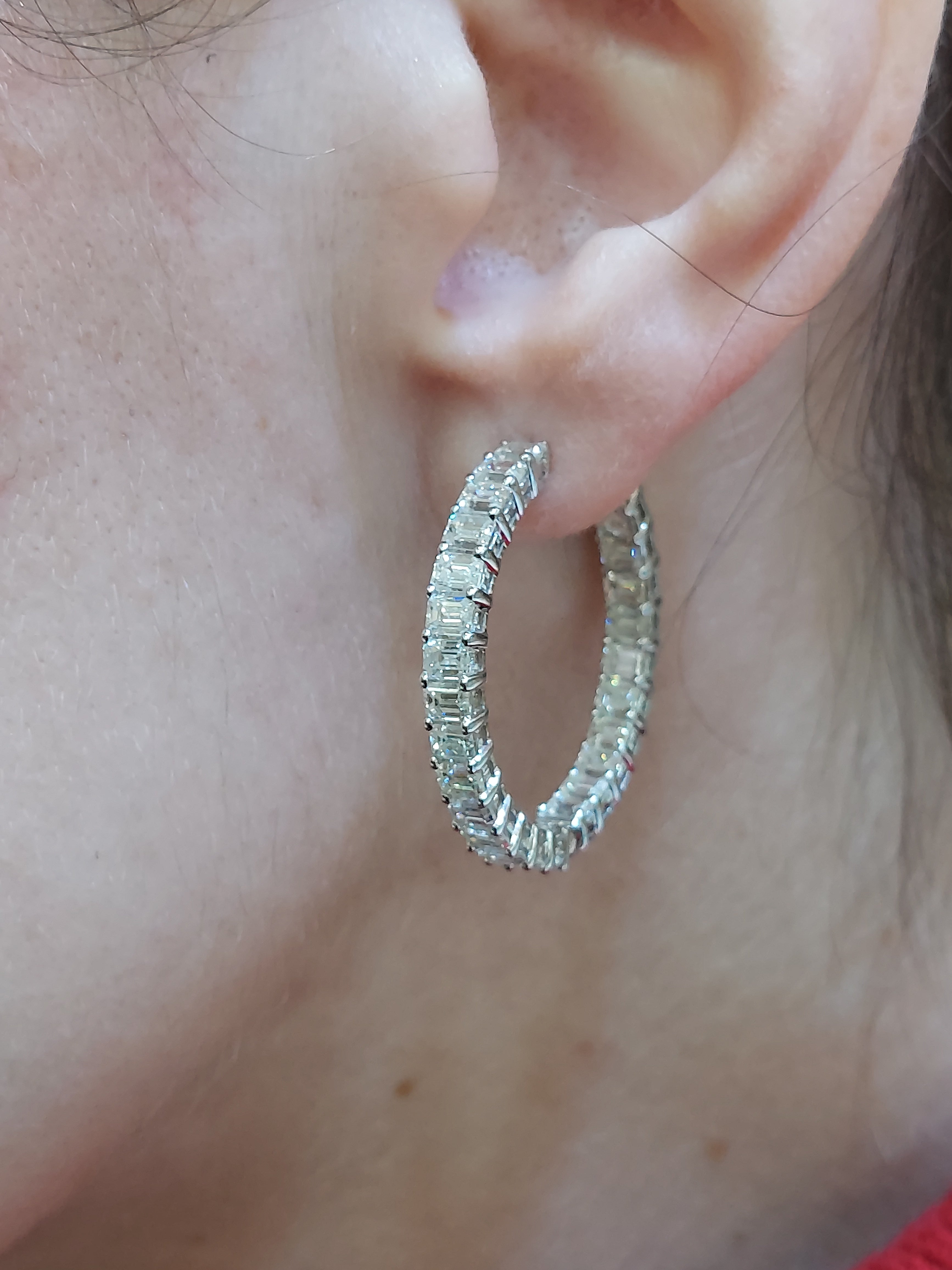 8.00 Carat Emerald Cut Diamond Hoop Earrings