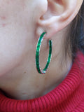 7.08 Carat Green Emerald Invisible Set Hoop Earrings
