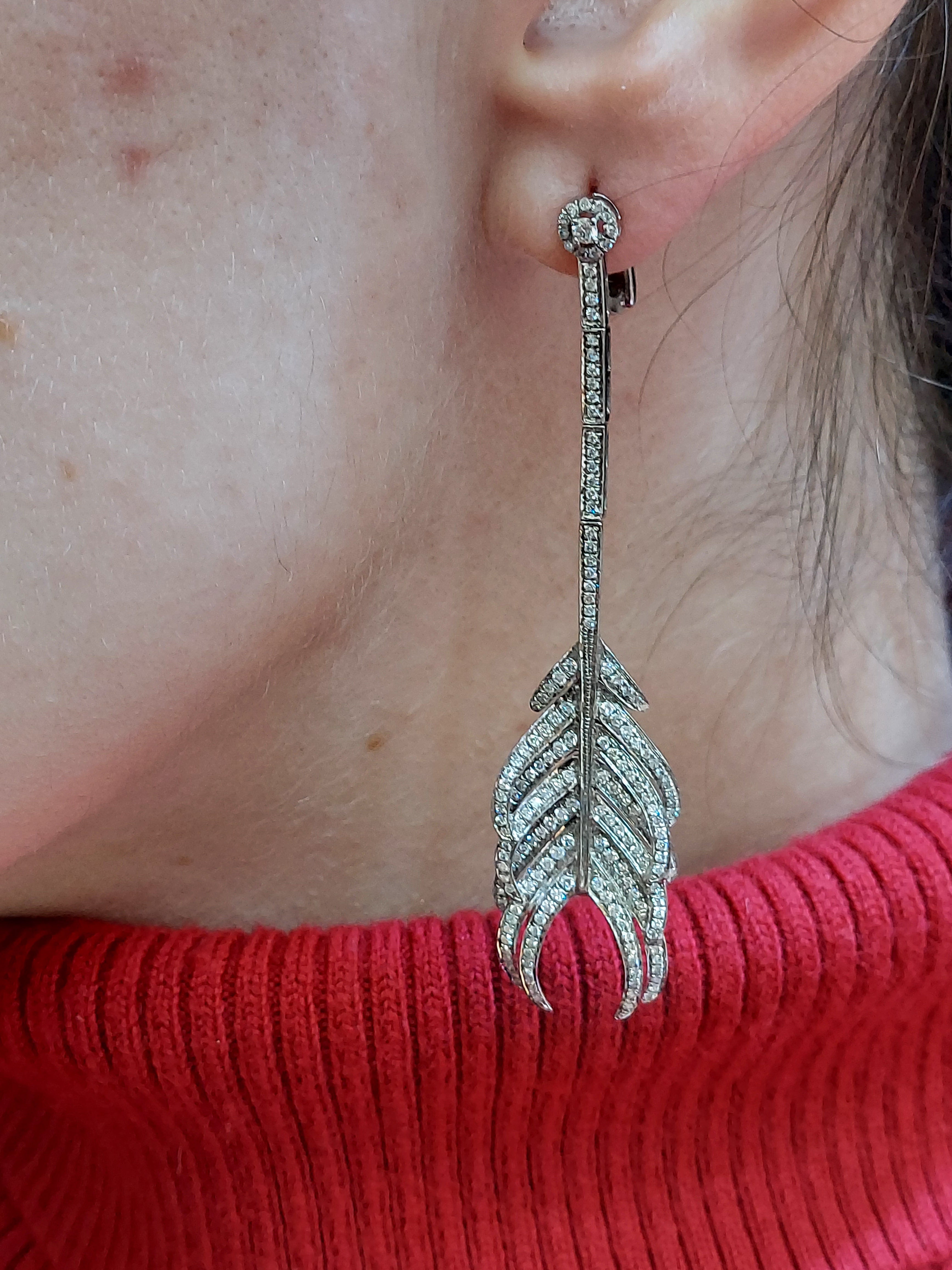 2.00 Carat "Feather" Diamond Hanging Earrings