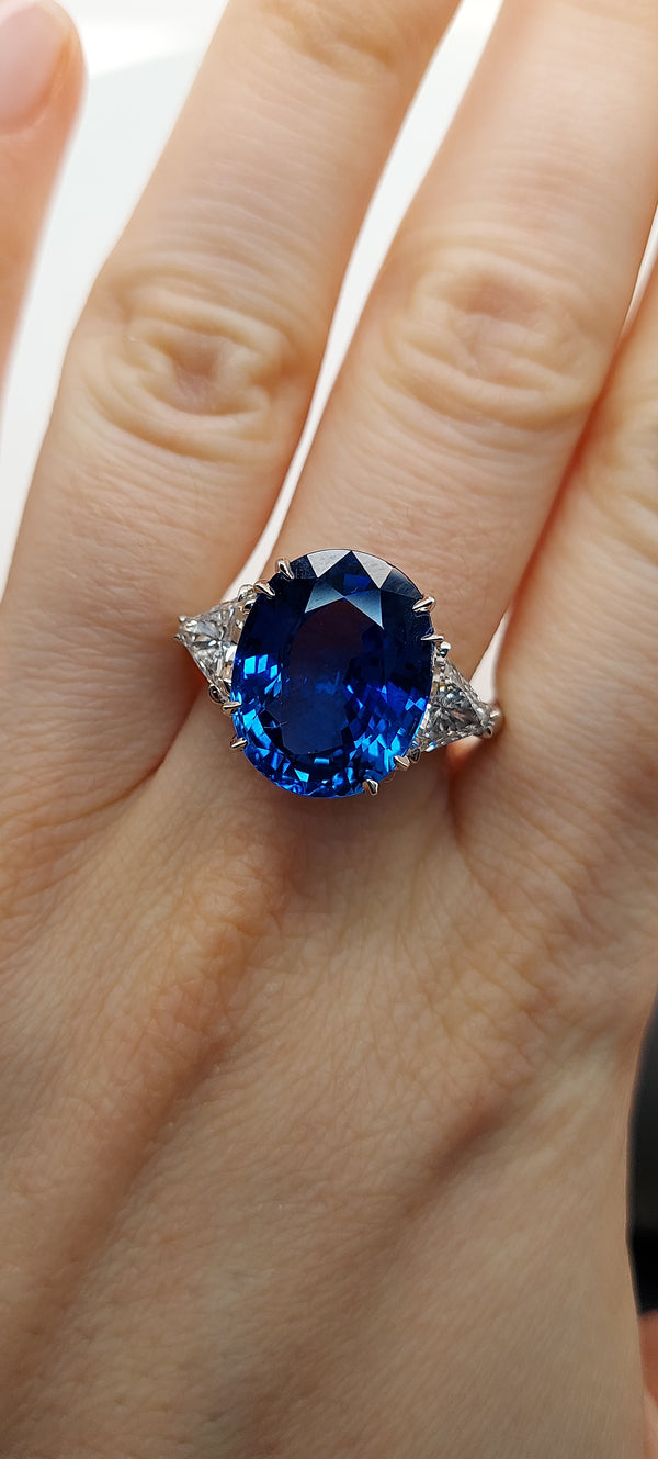 13.3 Carat Oval Cut Sapphire & Diamond Ring