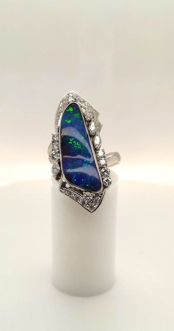 7.73 Carat Boulder Opal & Diamond Ring