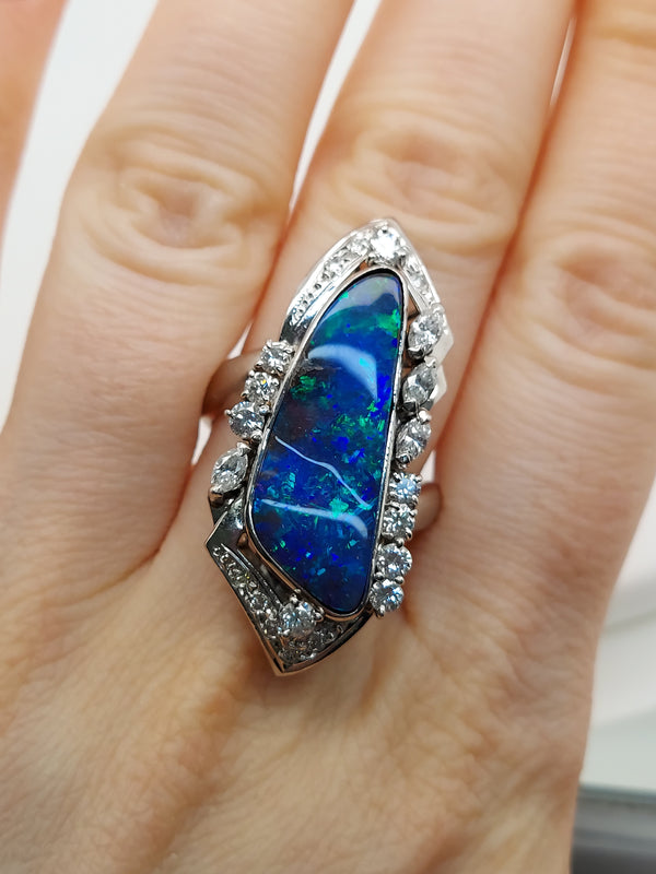 7.73 Carat Boulder Opal & Diamond Ring