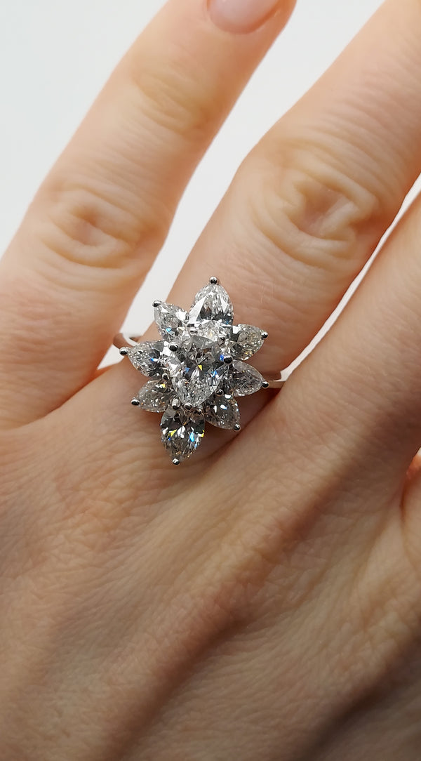 4.56 Carat Pear Shape Flower Diamond Ring