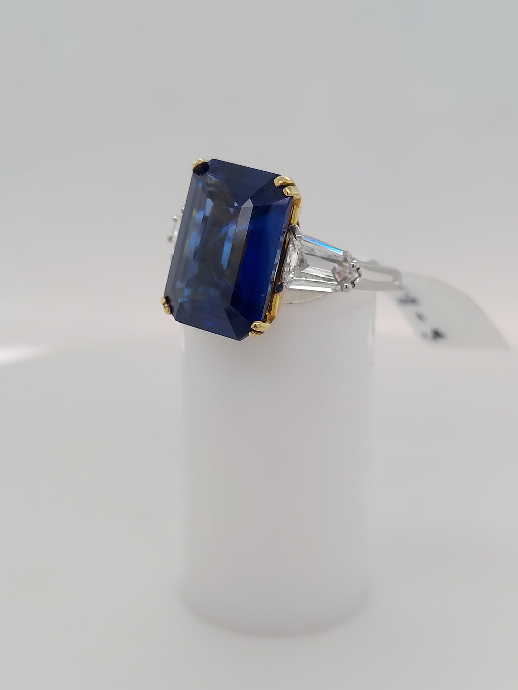 11.28 Carat Emerald Cut Sapphire & Diamond Ring