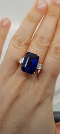 11.28 Carat Emerald Cut Sapphire & Diamond Ring
