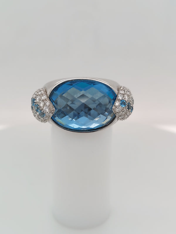 20 Carat Blue Topaz Diamond Ring