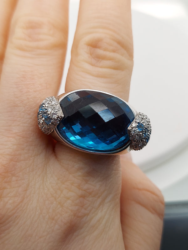 20 Carat Blue Topaz Diamond Ring