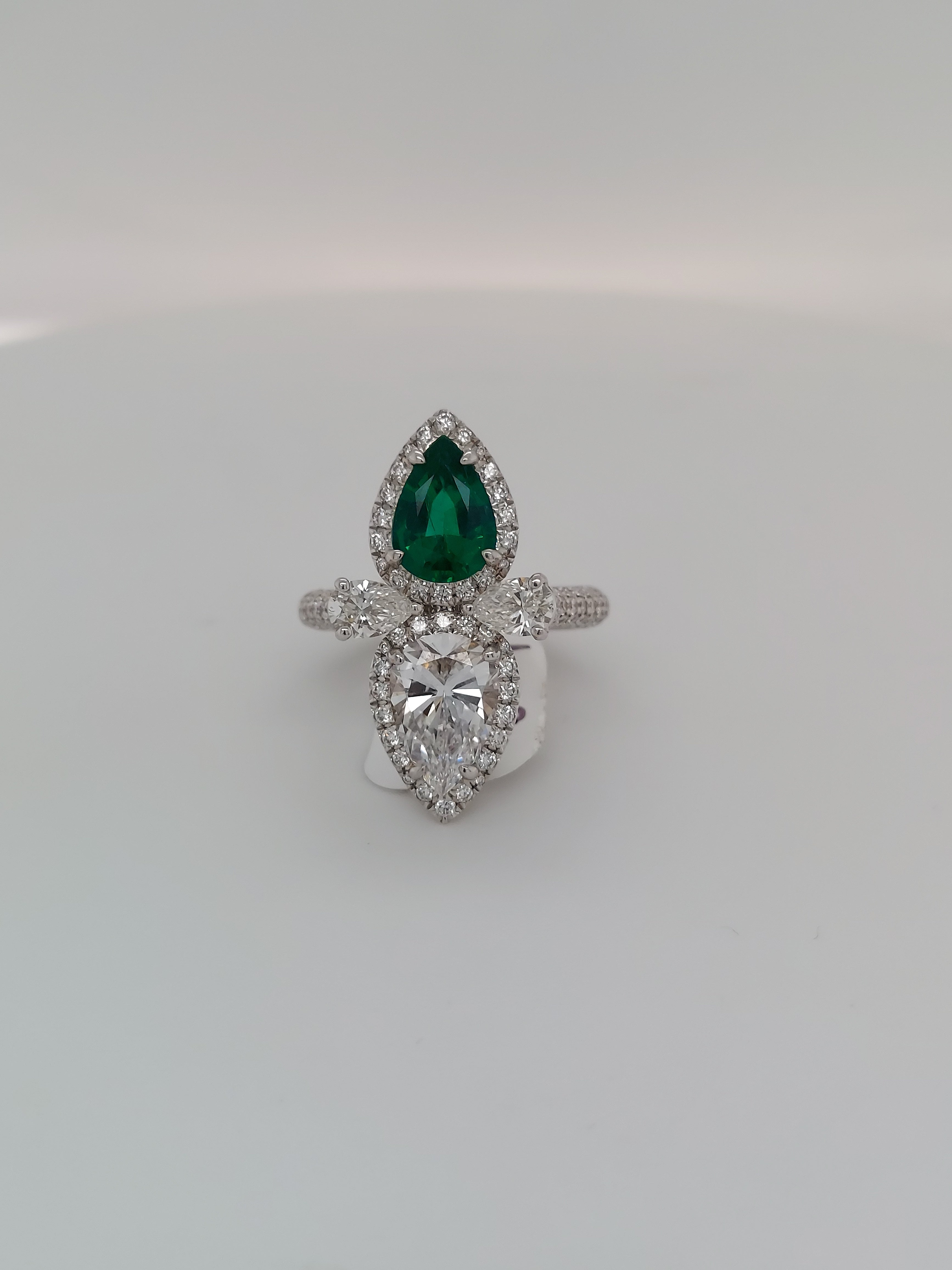 1.08 Carat Green Emerald & 3.98 Carat Diamond Ring