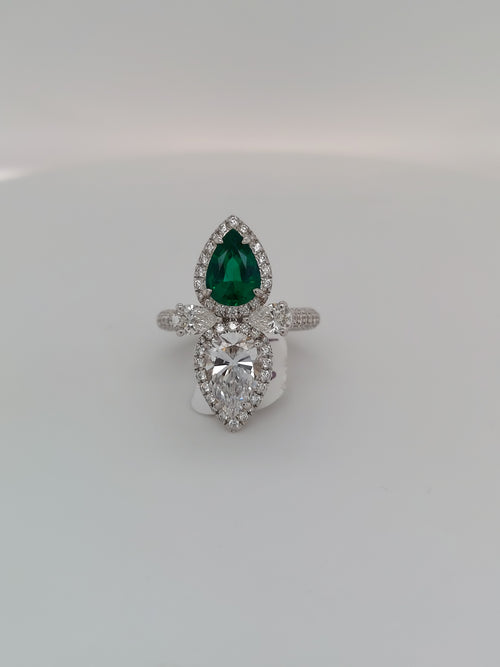 1.08 Carat Green Emerald & 3.98 Carat Diamond Ring
