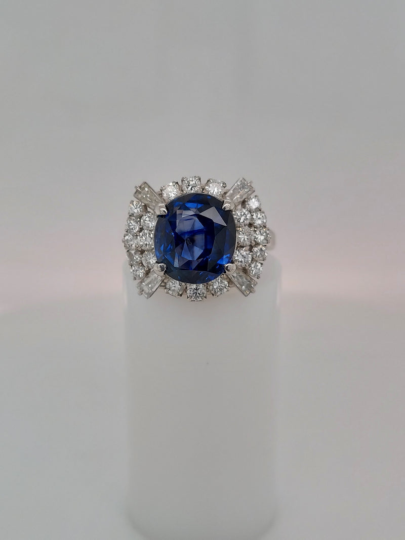 6.16 Carat Blue Sapphire Diamond Ring