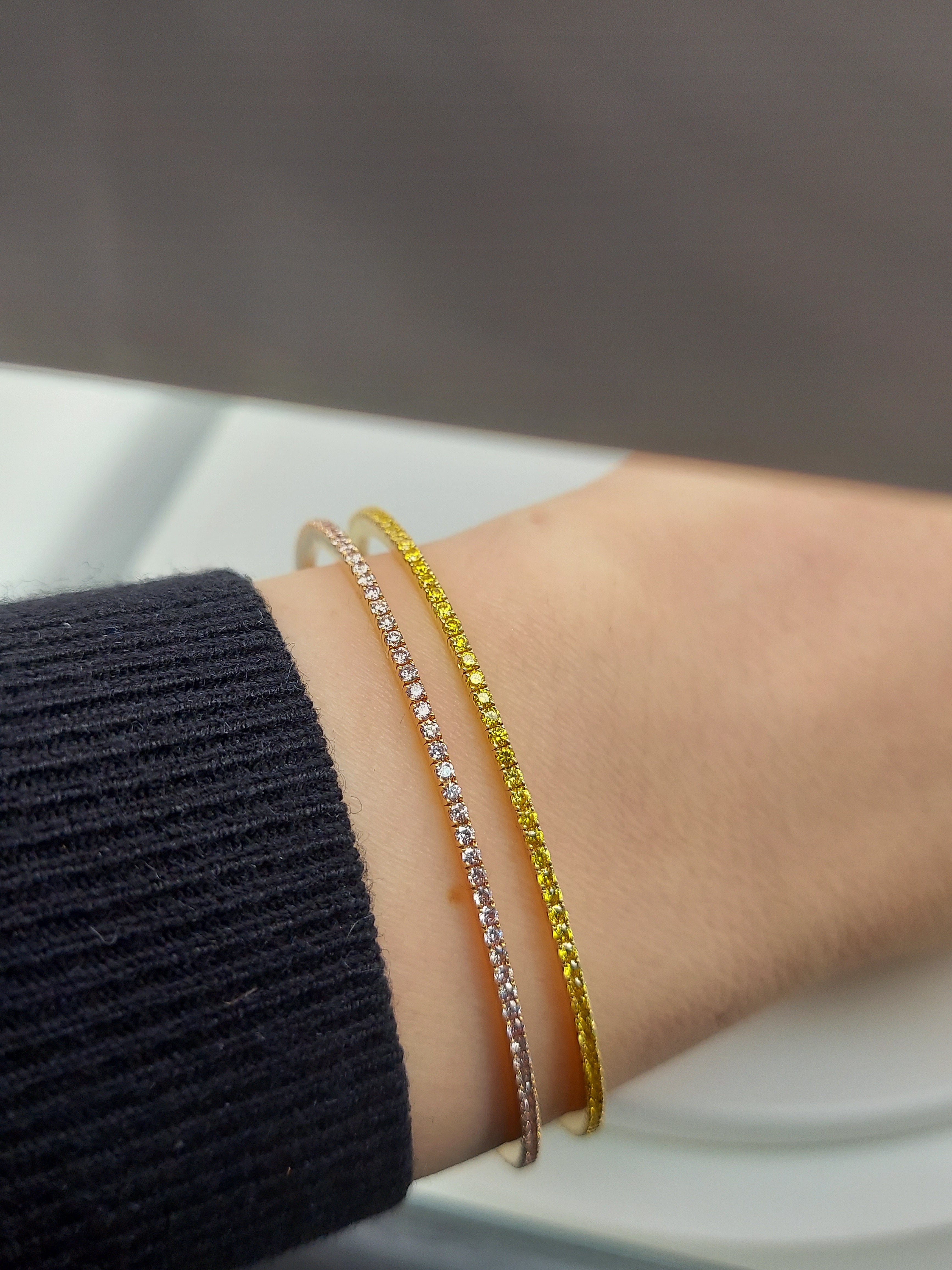 1.00 Carat Yellow & 1.00 Carat Rose Gold Diamond Bangle Set