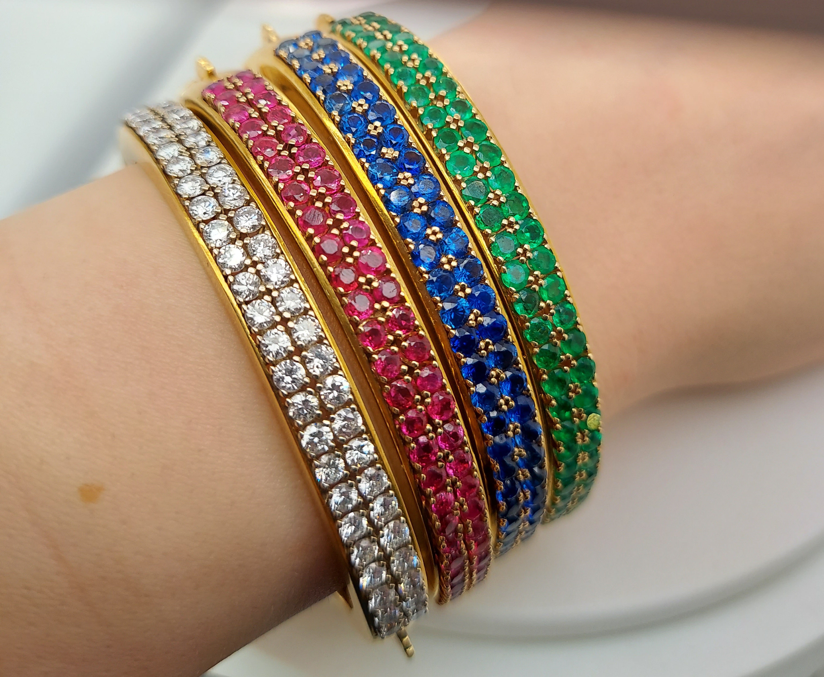 5 Carat Diamond & Gemstones Bangle Bracelets Set