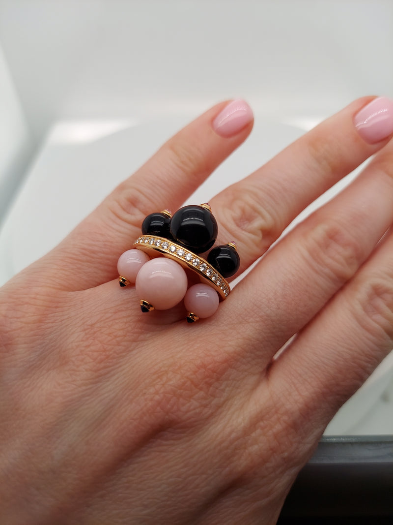 Cartier Diamond & Onyx & Pink Opal Ring