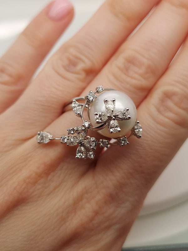 1.28 Carat Diamonds & Pearl Ring