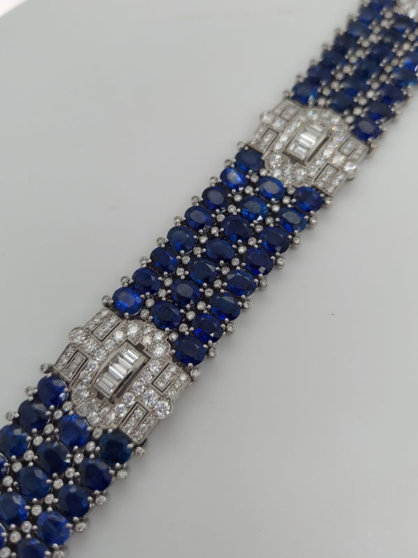 39.13 Carat Blue Sapphire & 9.02 Carat Diamond Bracelet