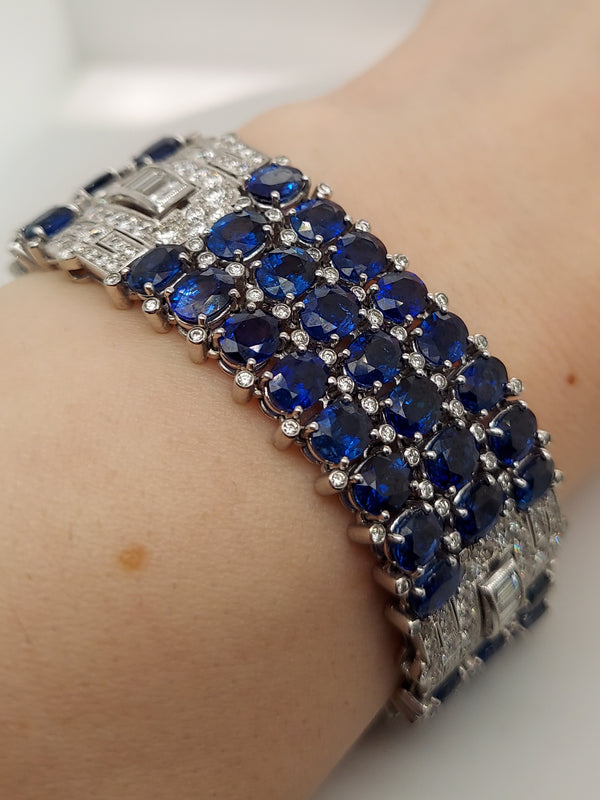 39.13 Carat Blue Sapphire & 9.02 Carat Diamond Bracelet