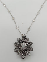 Diamond Flower Pendant on Diamond By The Yard Necklace