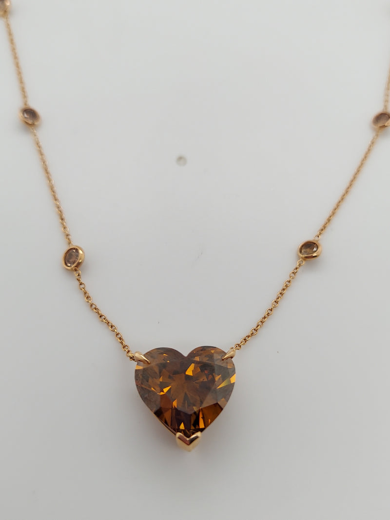 10.56 Carat Heart Shape Pendant on Diamond By The Yard Necklace