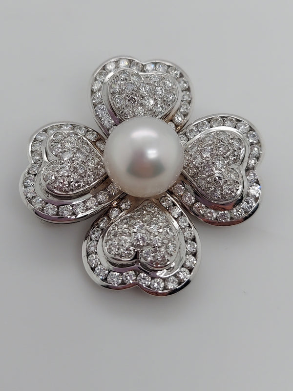 Pearl & Diamond Hearts Brooch