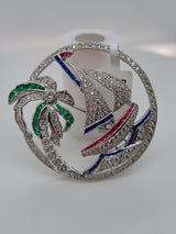 Diamond and Multi Gem Sail Boat Brooch