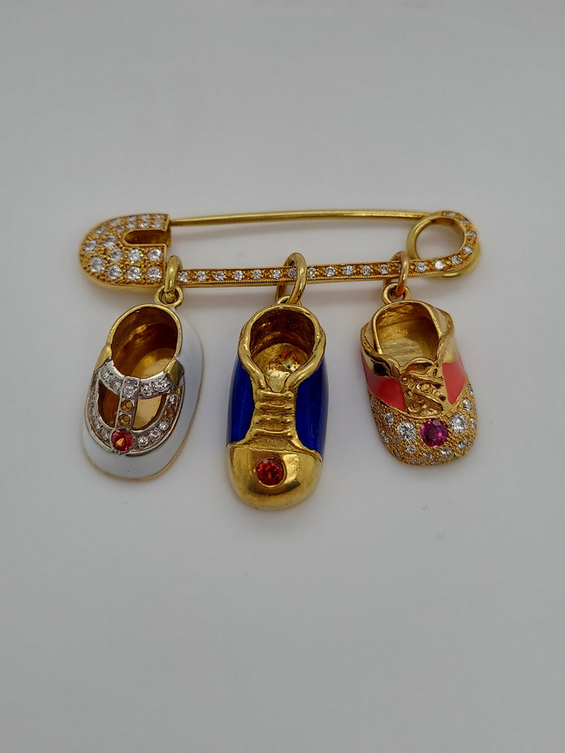 Enamel & Diamonds Shoe Brooch