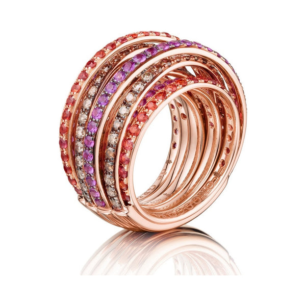 DE GRISOGONO ALLEGRA DIAMOND 4.20CT ORANGE PINK SAPPHIRE GOLD RING