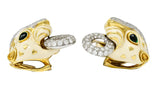 David Webb Enamel 4.90 Carats Diamond 18 Karat Gold Doorknocker Lion Earrings