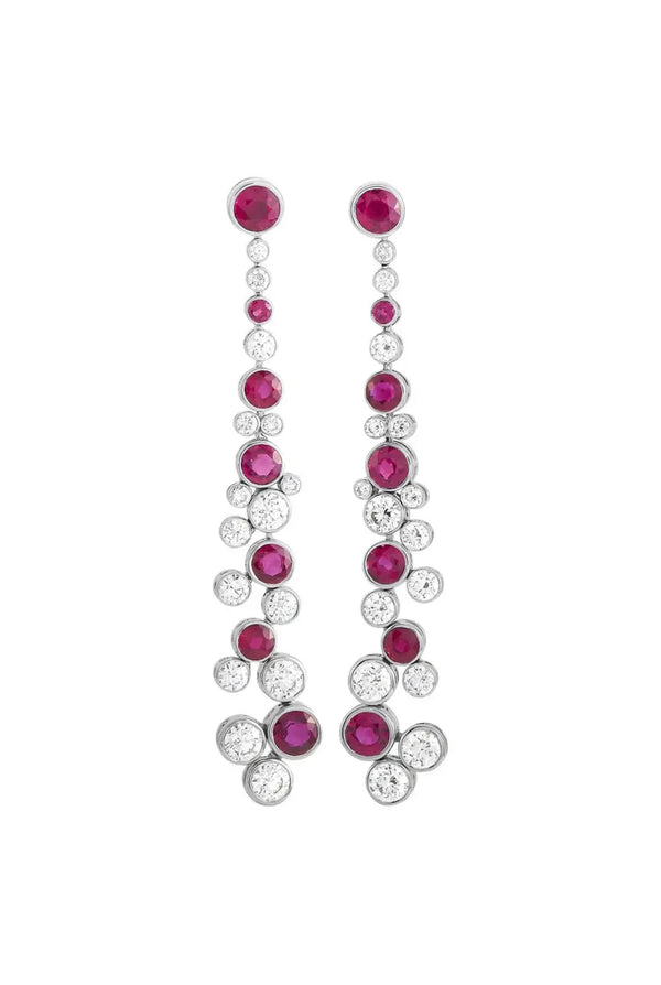 Graff 18K White Gold 3.97 Ct Diamond and Ruby Infinity Drop Earrings