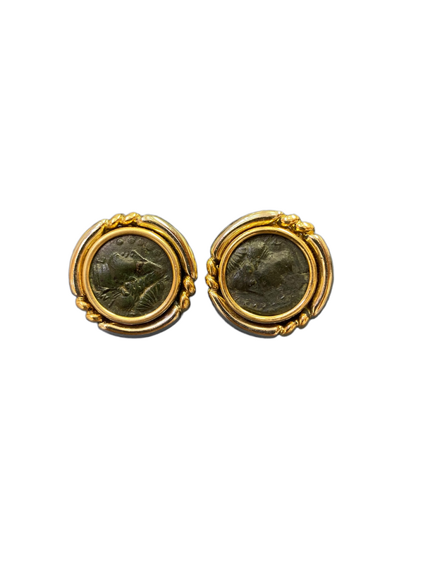 Bvlgari Two Tone 18k Gold Ancient Roman Coin Earrings