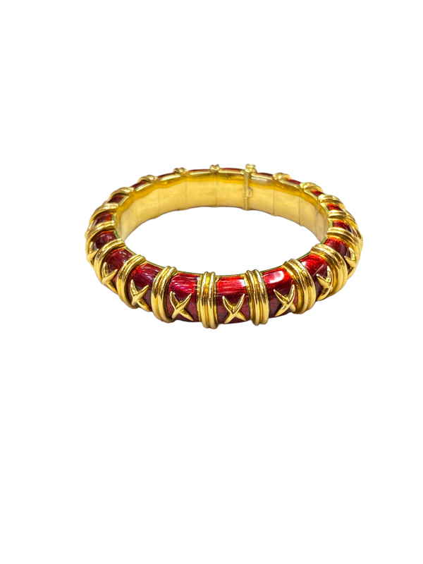 Tiffany Schlumberger Croisillon Red Enamel Yellow Gold Bangle Bracelet For Small Wrist